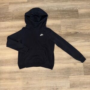 Nike Black Pullover Hoodie Women's Small Fleece Swoosh Pocket Athleisure